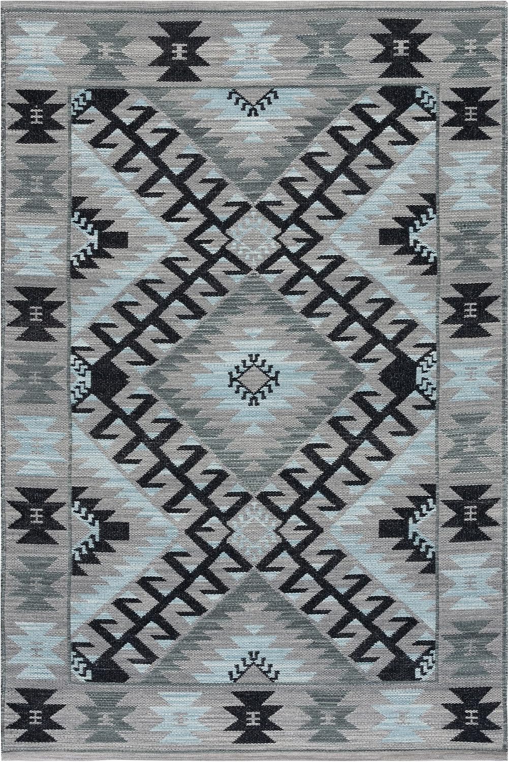 Kilim Collection Area Rug, Grey & Black, Handmade Tribal Southwestern Boho Rustic Wool, Ideal for High
