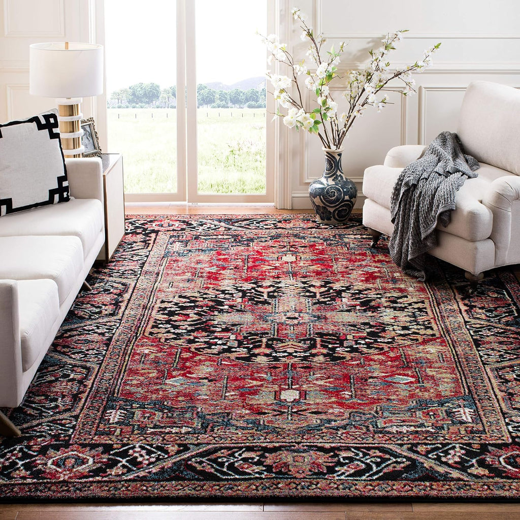 Vintage Hamadan Collection Area Rug, Red & Multi, Oriental Traditional Persian Design, Non-Shedding & Easy