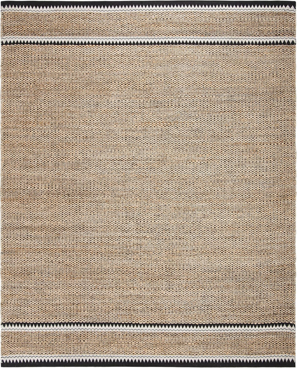 Area Rug 8x10 - Natural Fiber Collection - Large - Natural & Black, Handmade Jute, Boho Farmhouse Style, Ideal