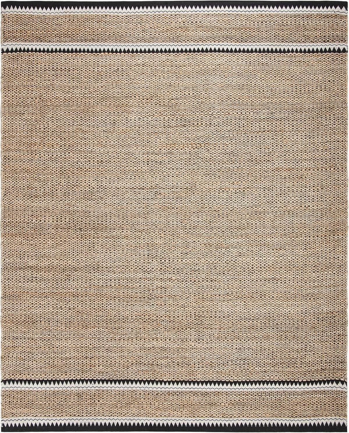 Area Rug 8x10 - Natural Fiber Collection - Large - Natural & Black, Handmade Jute, Boho Farmhouse Style, Ideal