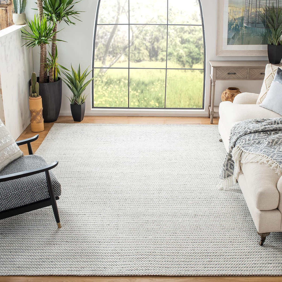Marbella Collection Area Rug, Light Grey & Ivory, Flat Weave Wool Design, Ideal for High Traffic Areas in