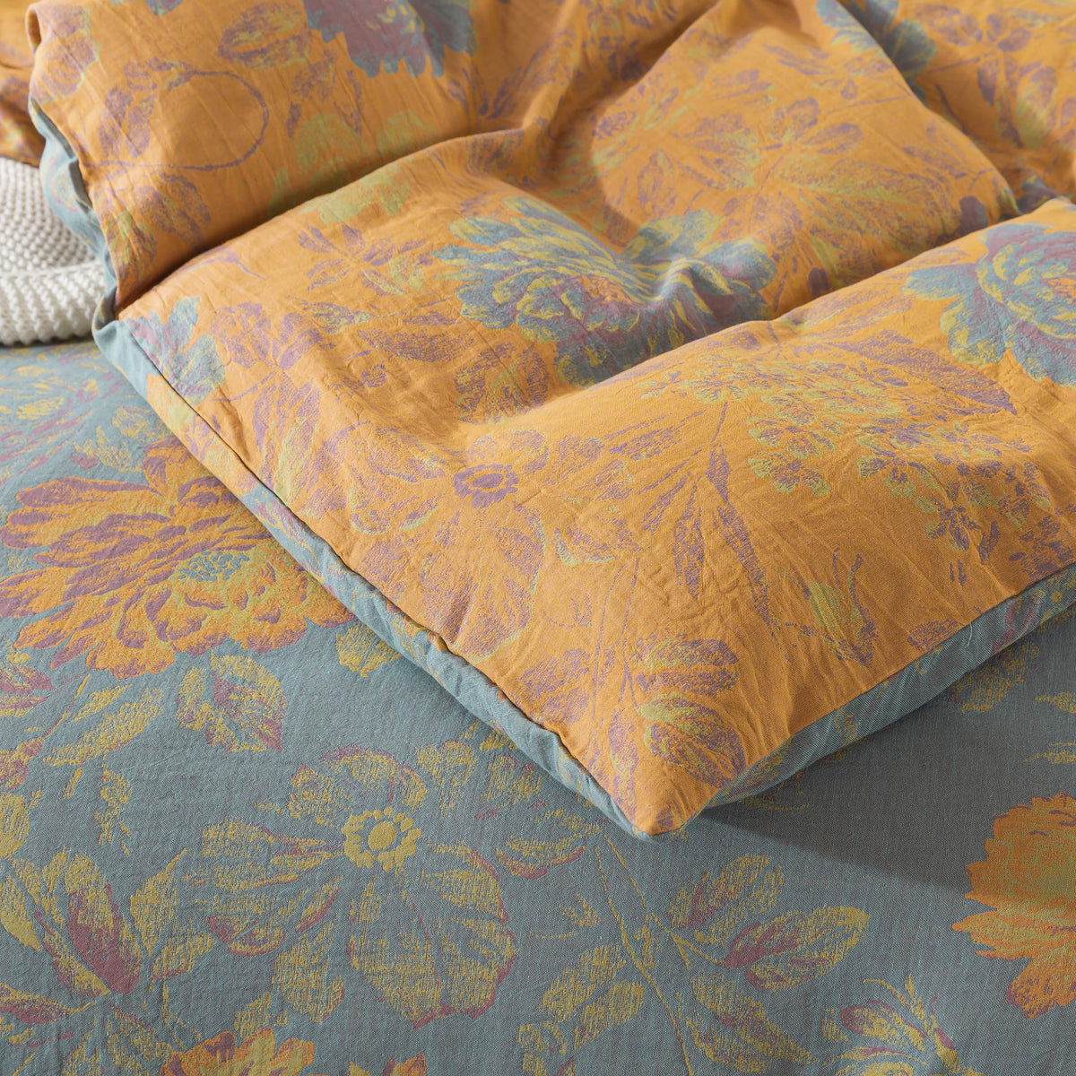 Flower 3Pcs Duvet Cover Set, 100% Double Layer Washed Cotton Gauze Lightweight Soft Breathable Farmhouse Floral