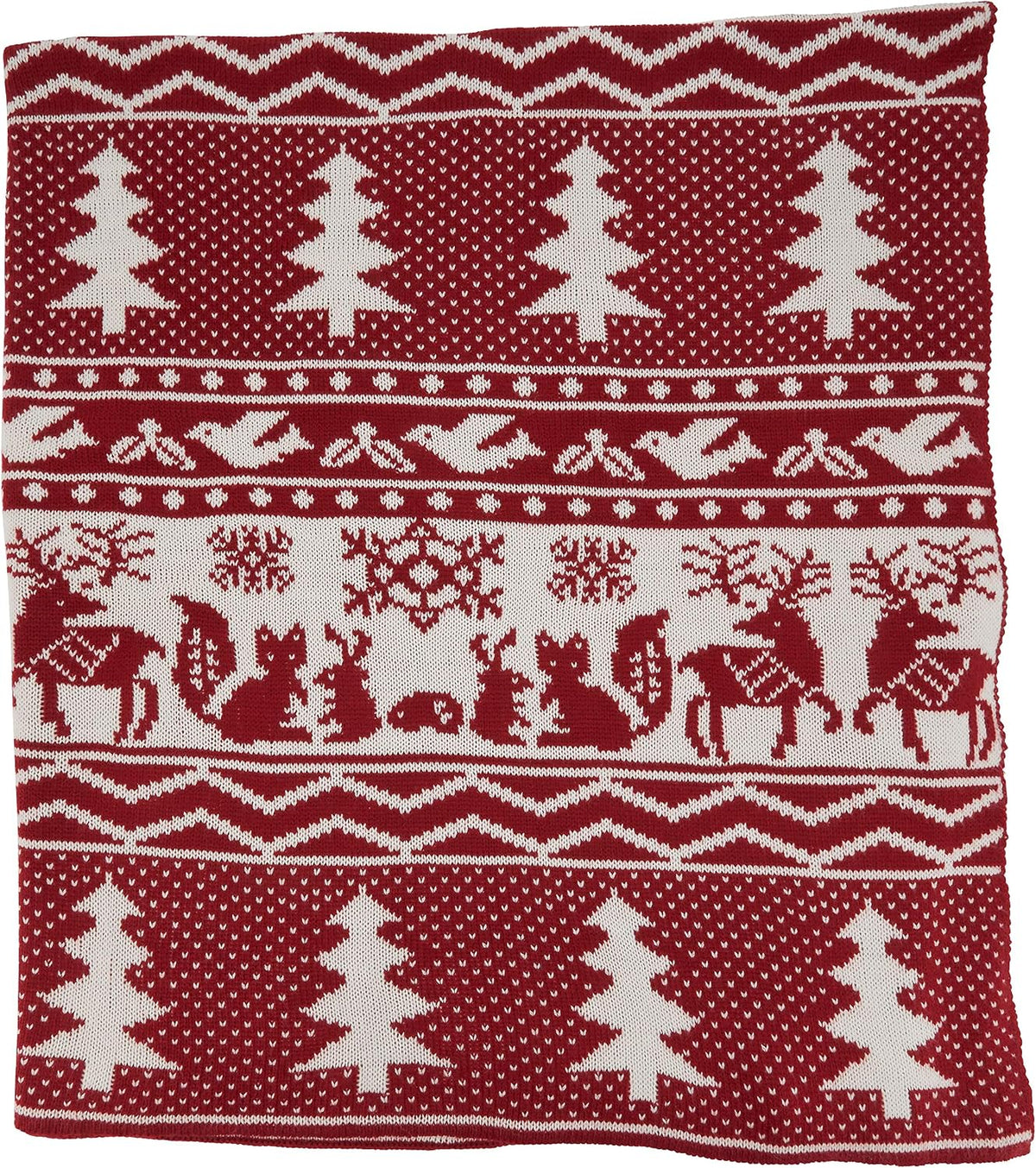 Reindeer and Christmas Tree Knit Throw, Red, 50" x 60", TH544.R5060