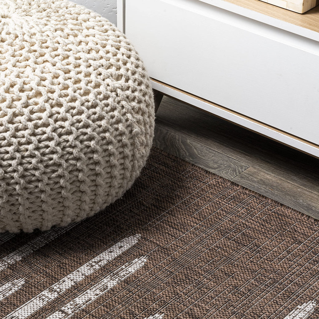 Stripe Geometric Indoor Outdoor Runner Rug Brown/Beige, Zolak Berber for Backyard, Patio, Porch, Easy-Cleaning