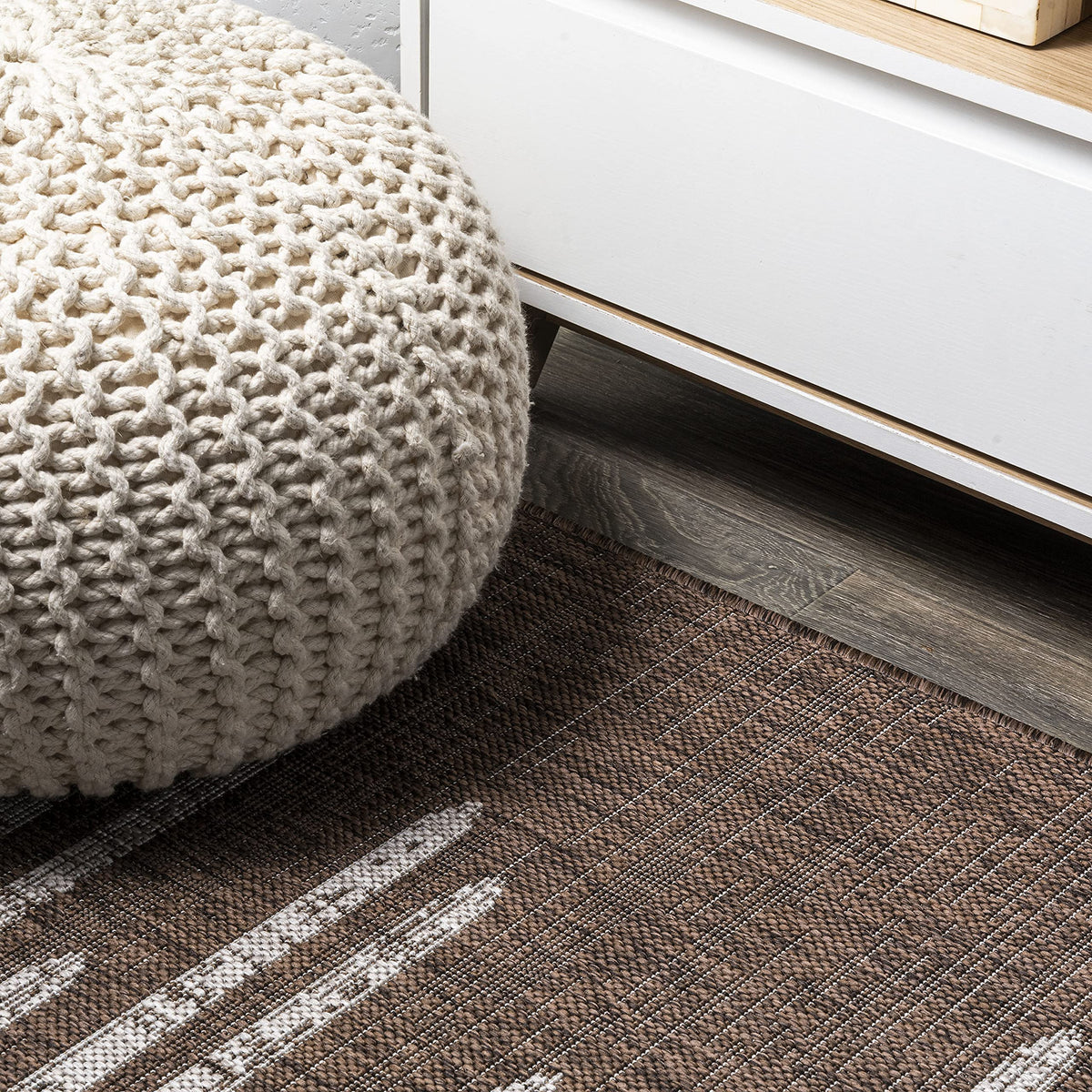 Stripe Geometric Indoor Outdoor Runner Rug Brown/Beige, Zolak Berber for Backyard, Patio, Porch, Easy-Cleaning