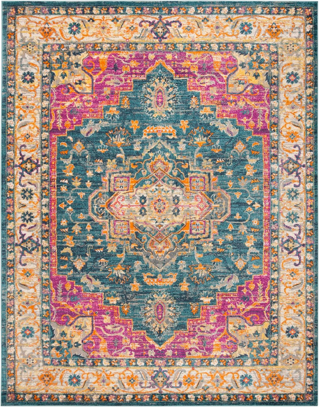 Madison Collection Area Rug - 10' x 14', Blue & Multi, Boho Chic Medallion Distressed Design, Non-Shedding & Easy