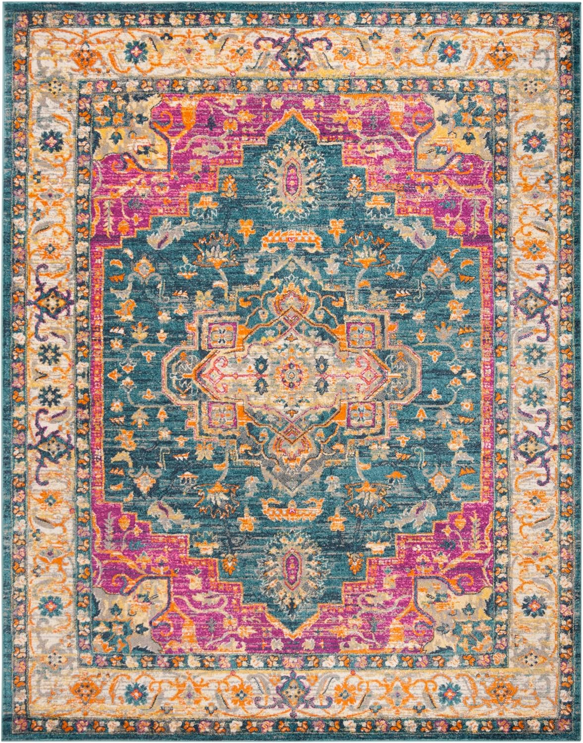 Madison Collection Area Rug - 10' x 14', Blue & Multi, Boho Chic Medallion Distressed Design, Non-Shedding & Easy