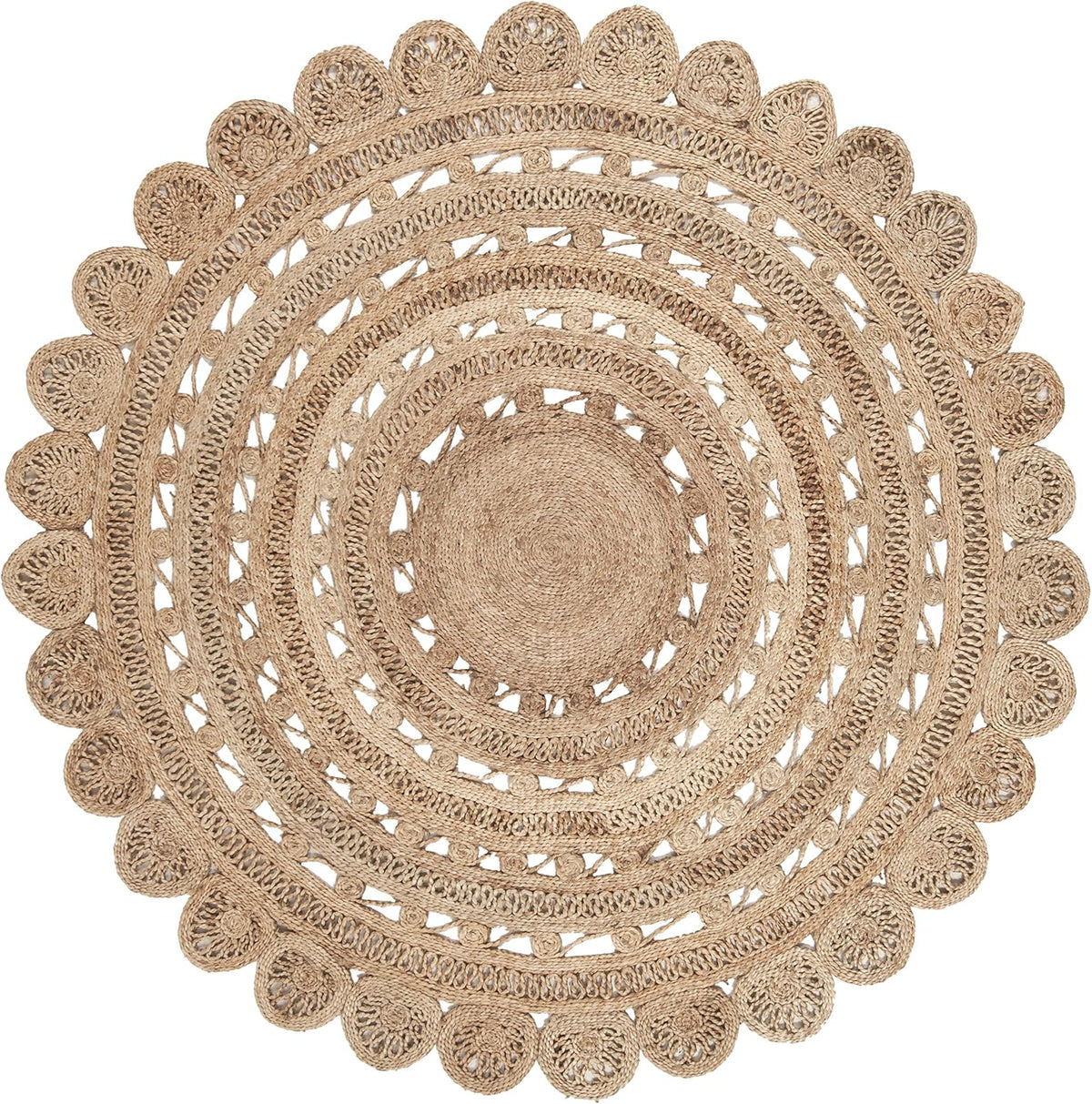 Natural Fiber Collection Area Rug - 8' Round, Natural, Handmade Boho Charm Braided Jute, Ideal for High Traffic Areas