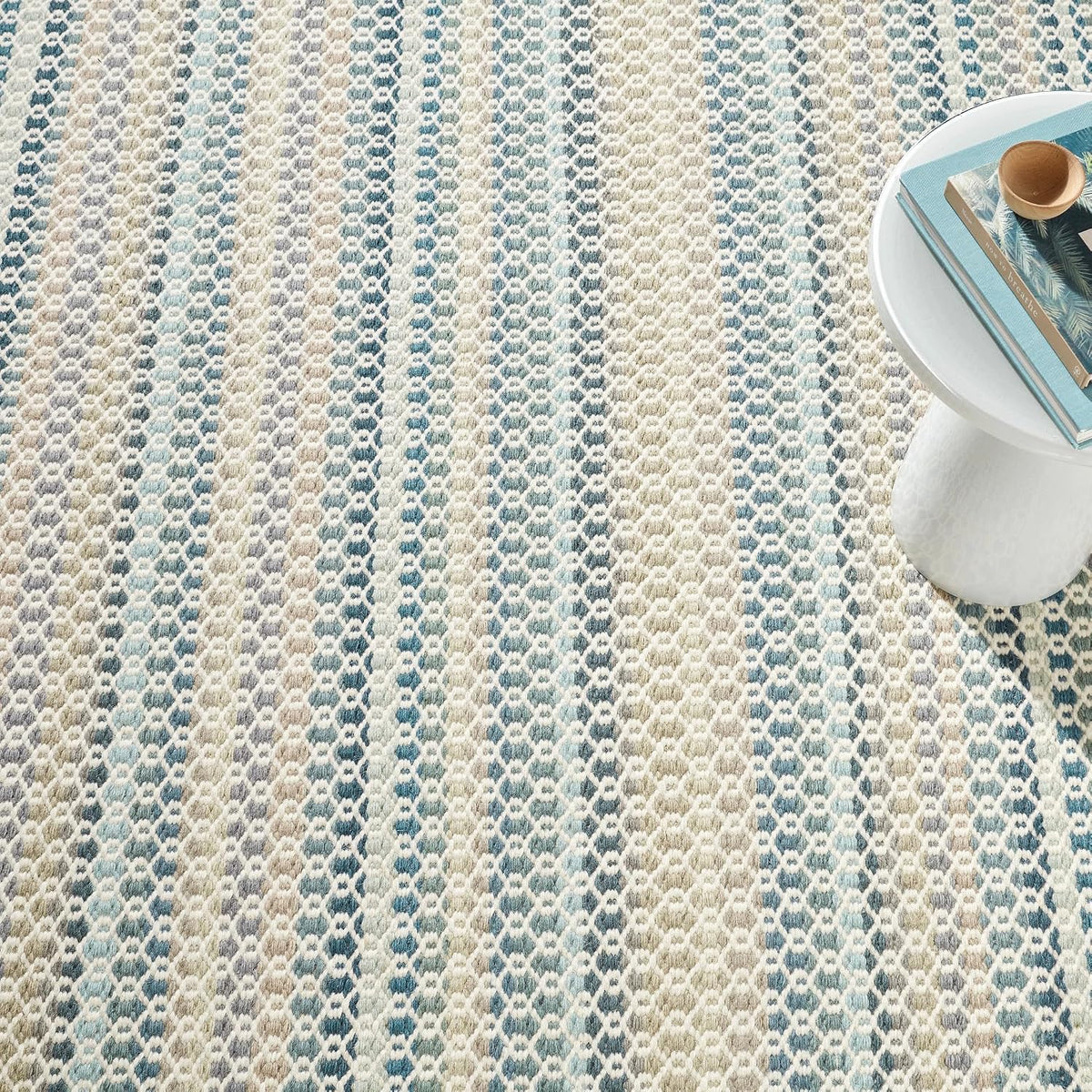 Poppy Blue Geometric Handwoven Wool Rug