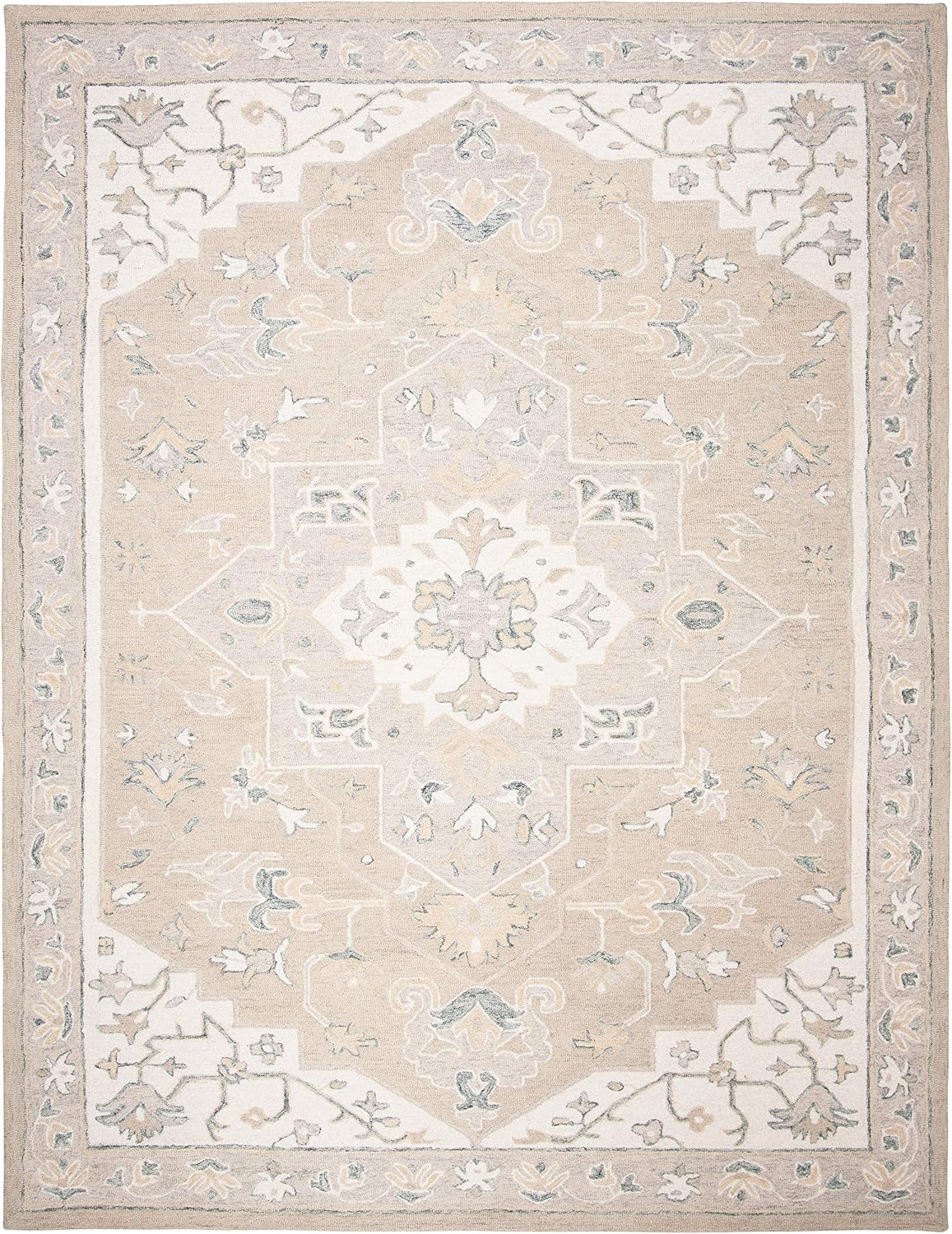 Micro-Loop Collection Area Rug, Light Grey & Ivory, Handmade Medallion Wool, Ideal for High Traffic Areas