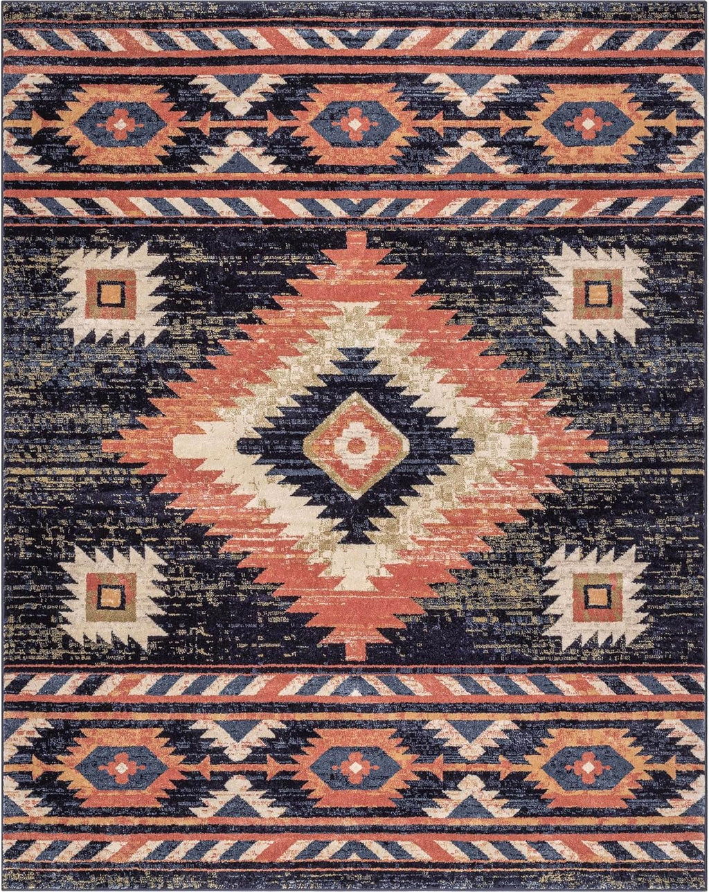 Lizette Dark Blue Traditional Medallion Area Rug