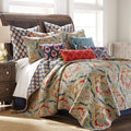 Moreno Quilt Set - Quilt + Two Standard Pillow Shams - Traditional Damask - Red, Blue, Grey, Gold, Teal