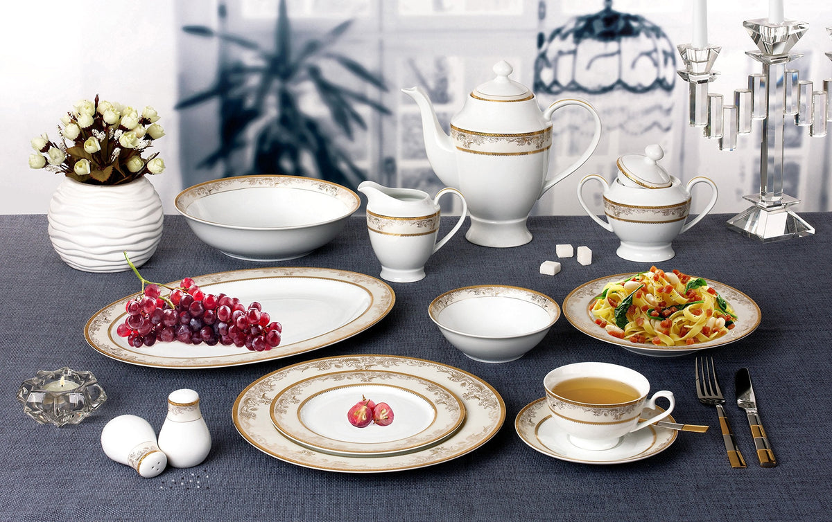 57 Piece 'Chloe' Bone China Dinnerware Set (Service for 8 People), Gold