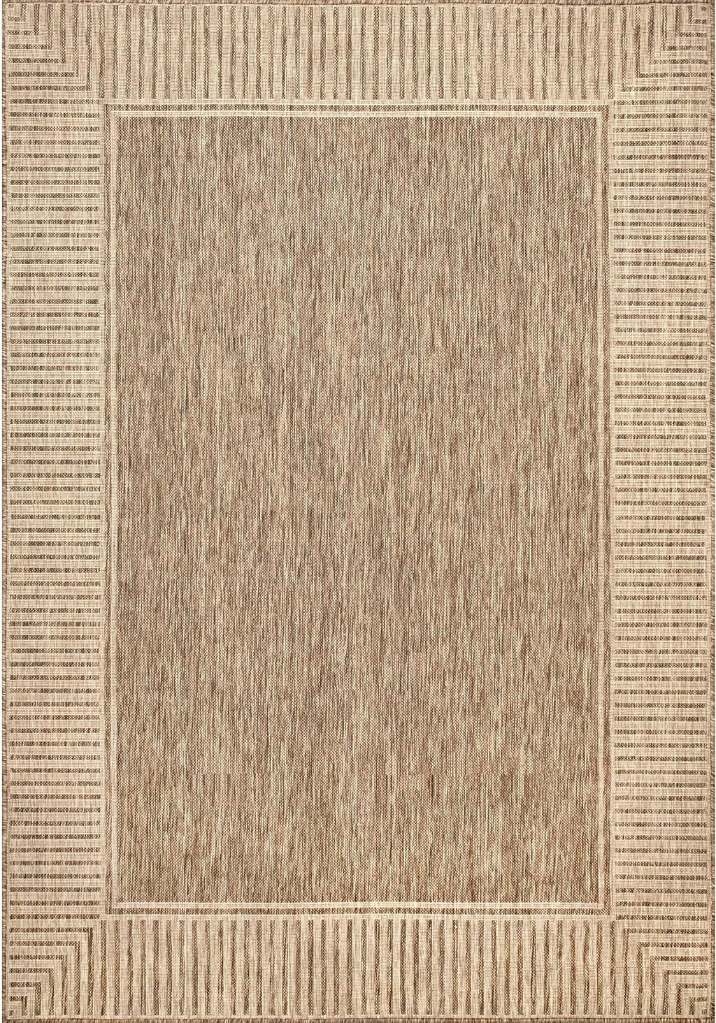 Asha Light Brown Bordered Indoor/Outdoor Area Rug, 5' x 8'