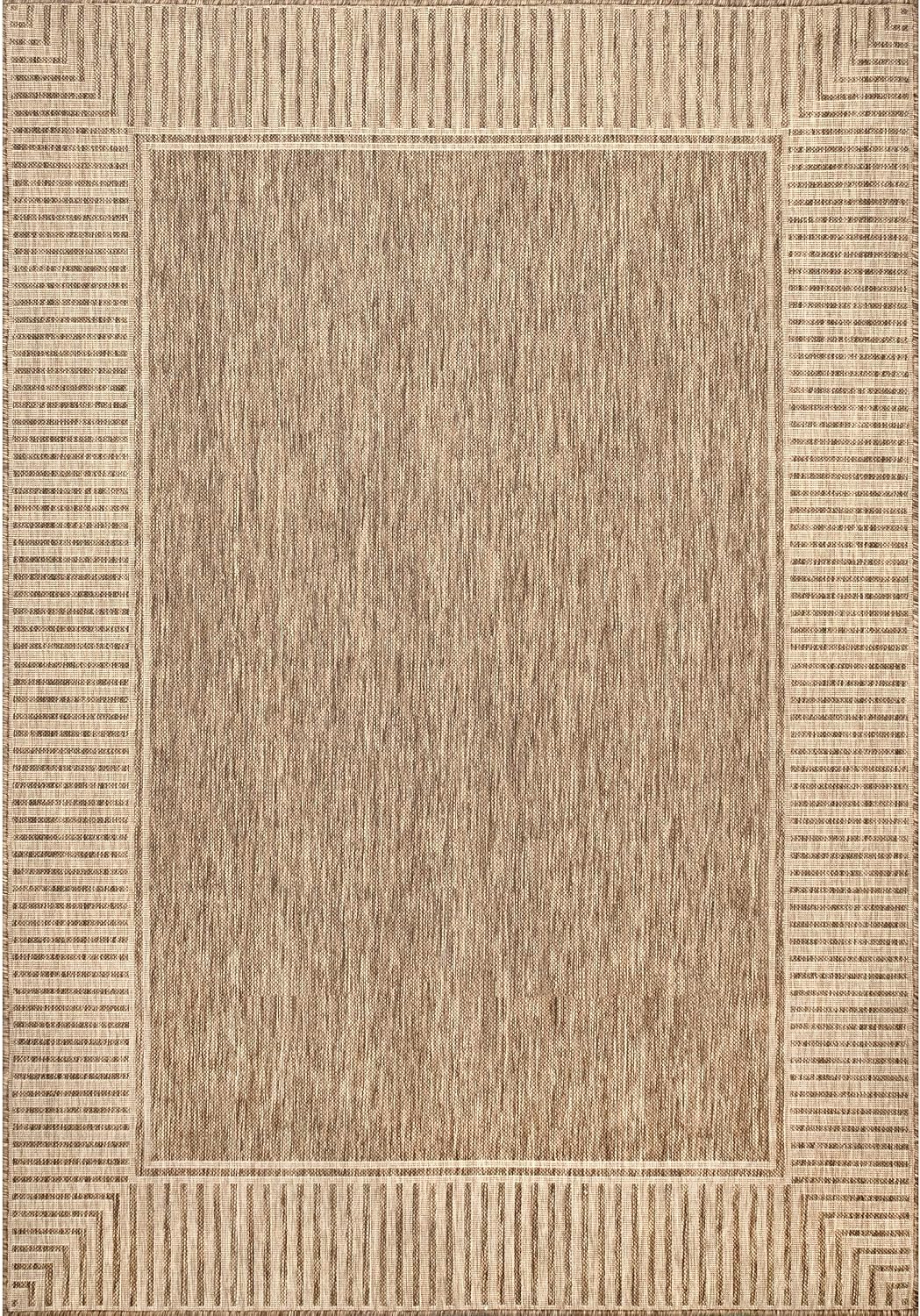 Asha Light Brown Bordered Indoor/Outdoor Area Rug, 5' x 8'