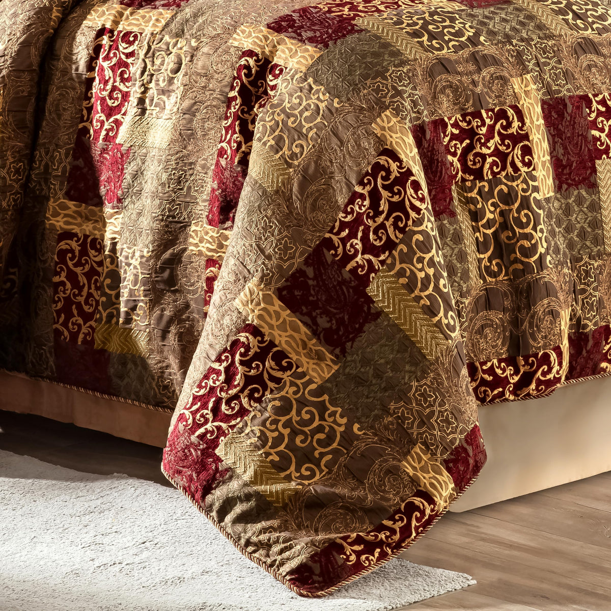 9-Piece Traditional Patchwork Comforter Set, Red Gold
