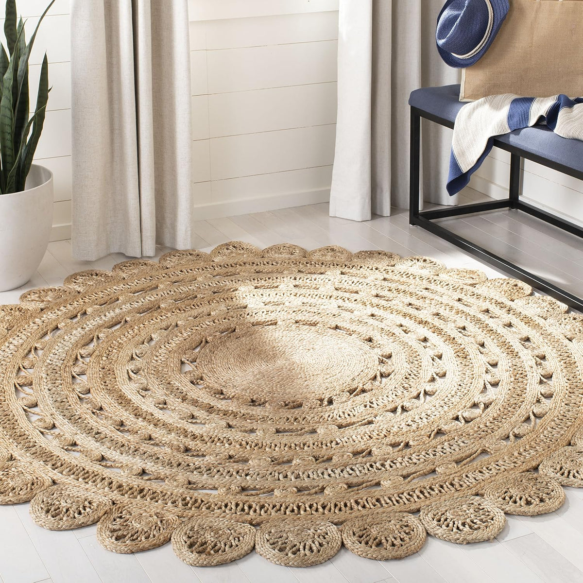 Natural Fiber Collection Area Rug 5 Round Natural Handmade Boho Charm