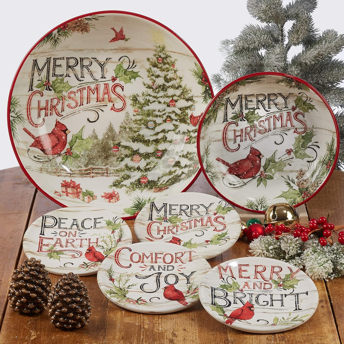 Evergreen Christmas 16x12 Rectangular Serving Platter with Santa & Tree Design - Festive Holiday Ceramic Tray