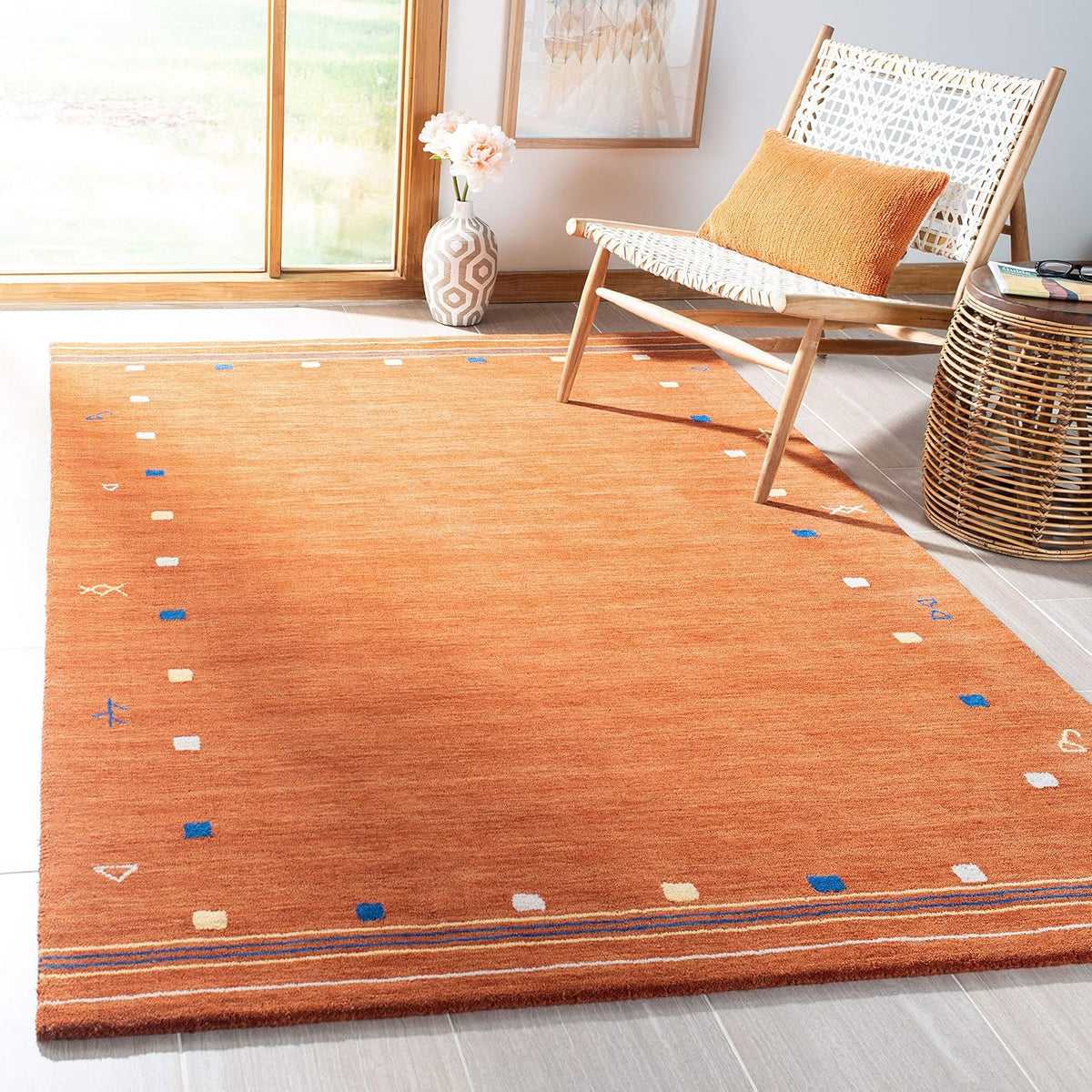 Handmade Wool Area Rug in Rust, Large Size for Living Rooms