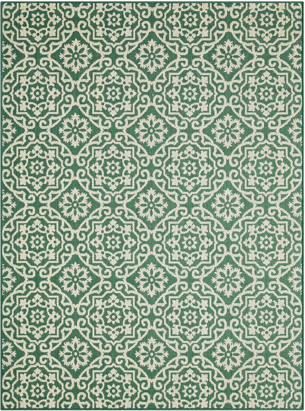 Patio Country Danica Transitional Geometric Indoor/Outdoor Area Rug, Green/Beige, 5'2"x7'2"