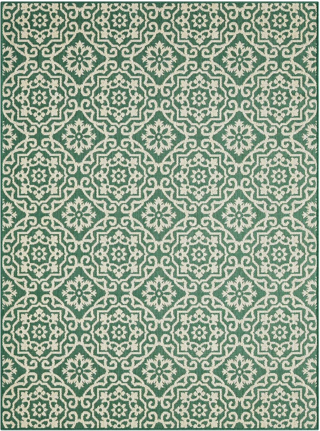 Patio Country Danica Transitional Geometric Indoor/Outdoor Area Rug, Green/Beige, 5'2"x7'2"