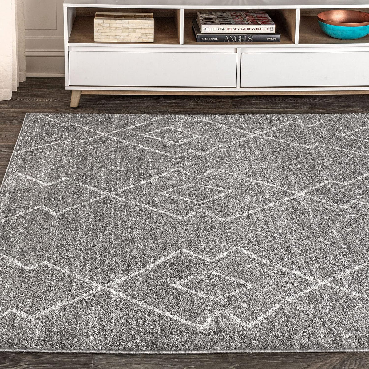 Alia Moroccan Beni Souk Gray/Cream Indoor Area Rug, Bohemian, Scandinavian, Easy-Cleaning, Pet Friendly