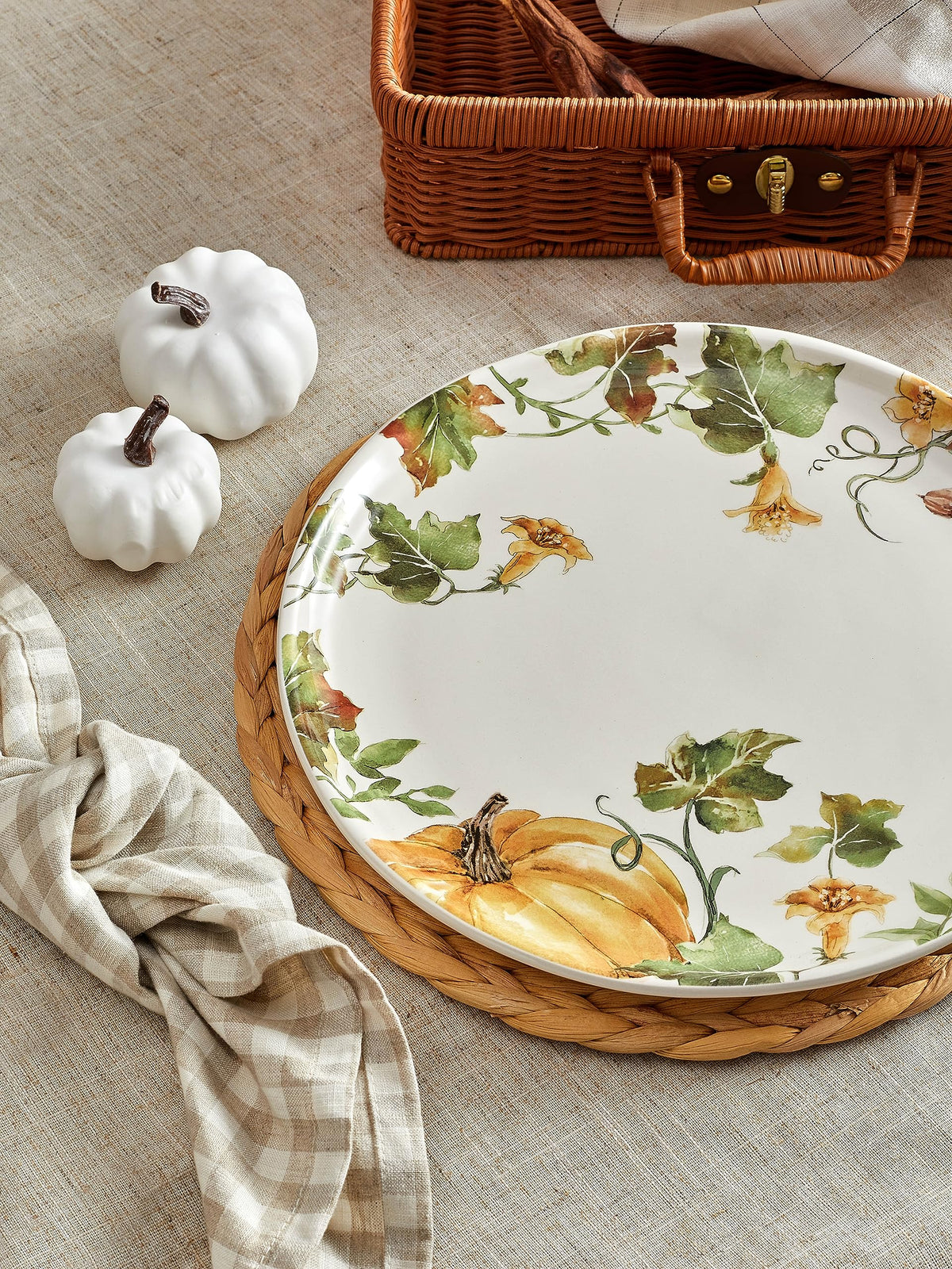 Woodland Critters Dinner Plates Set of 4, 11 Inch Large Ceramic Plates for Pasta, Steak, Stylish Serving Dishes