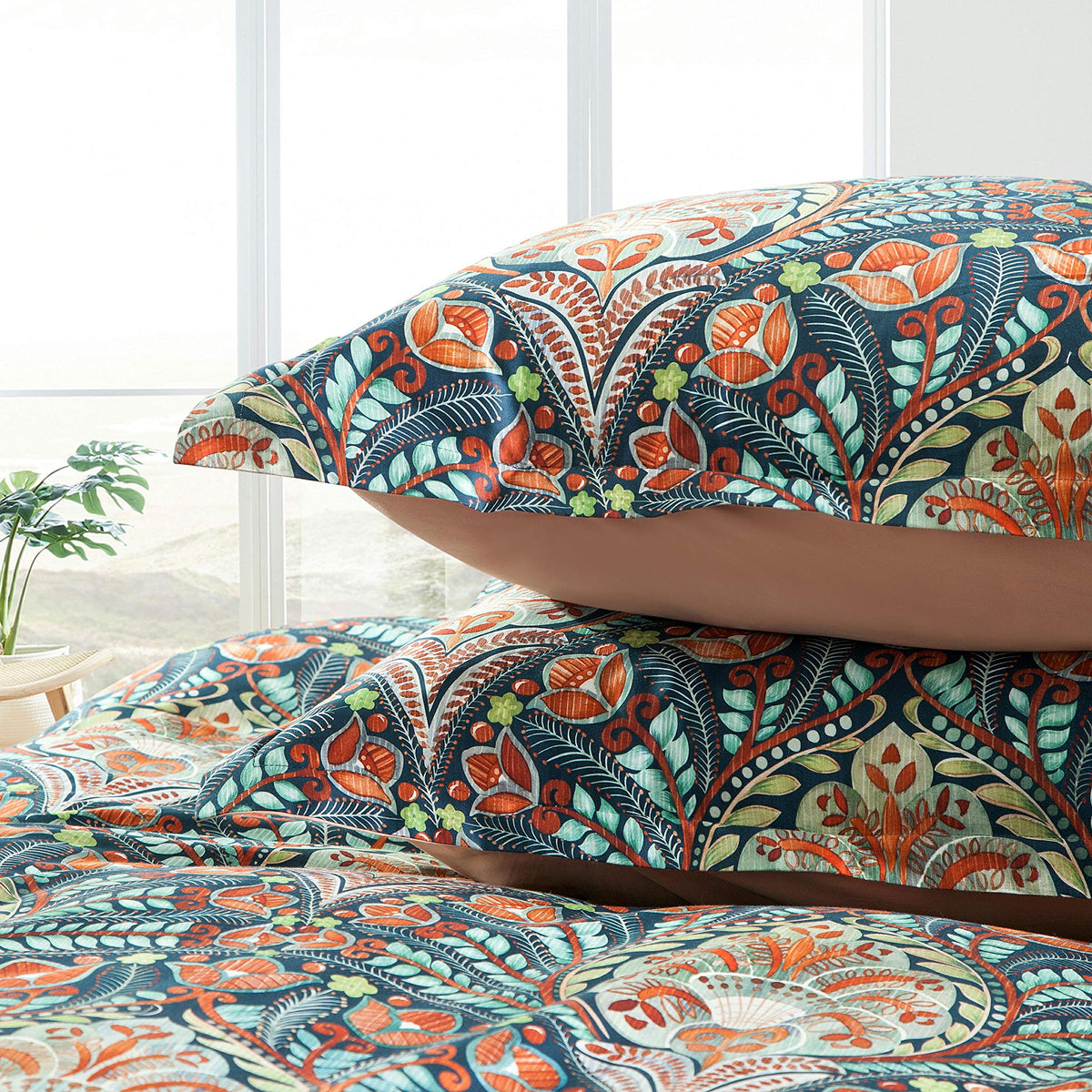 Damask Medallion Luxury Duvet Quilt Cover Boho Paisley Print Bedding Set 400 Thread Count Egyptian Cotton Sateen