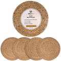 Round Woven Placemats Set of 4, Wicker Placemats for Dinner Plates | 13.5 Inch Natural Rattan Boho Style Braided