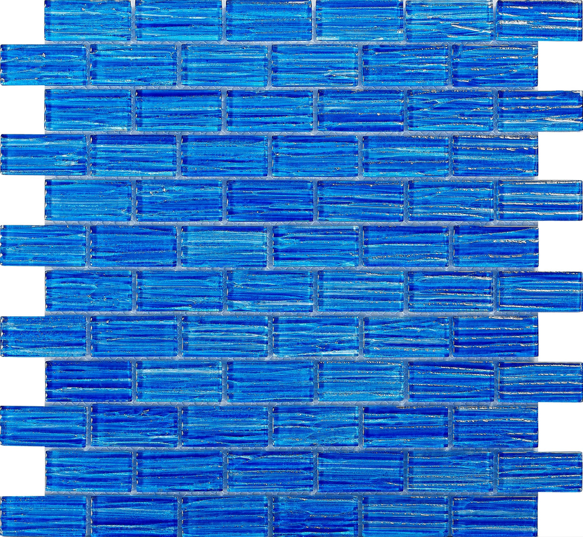 Ocean Blue Glass Mosaic Tile - Textured Subway Pattern, 12"x12" Blue Glass Tiles Backsplash, Bathroom, Pool & Spa