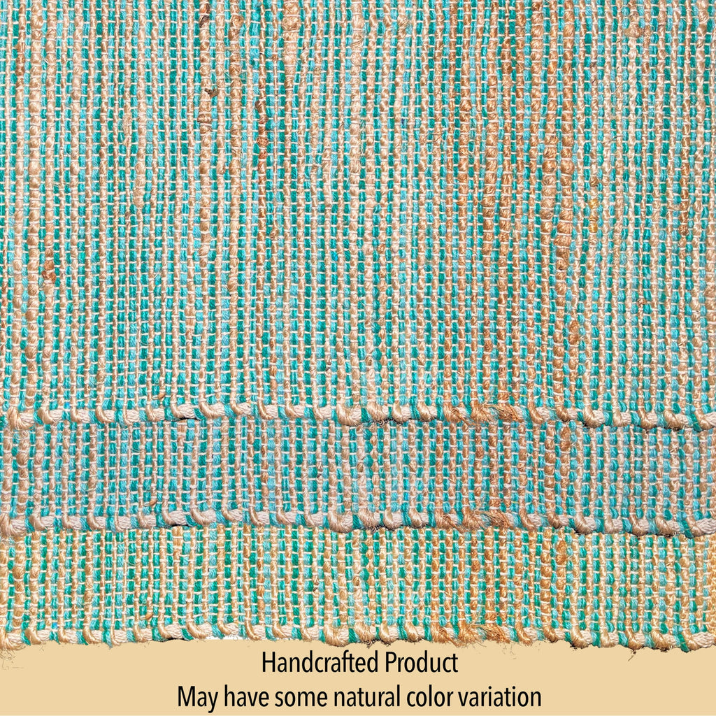 Natural Jute & Aqua Turquoise Placemats, Set of 4 - Rustic Handmade Boho Table Mats, 13x19 in Dining Table Placemats