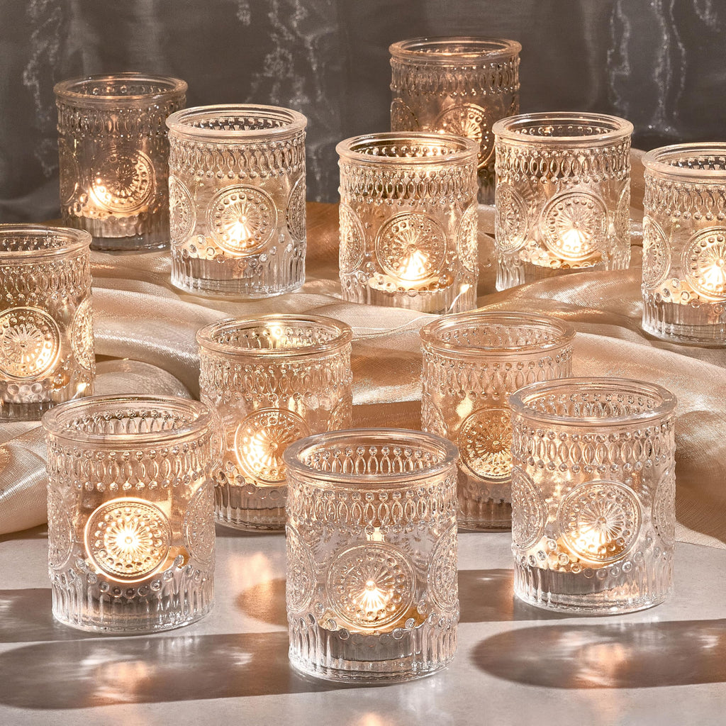30 Pack Clear Glass Votive Candle Holders, Vintage Candle Holder Bulk, Tealight Candle Holders for Table