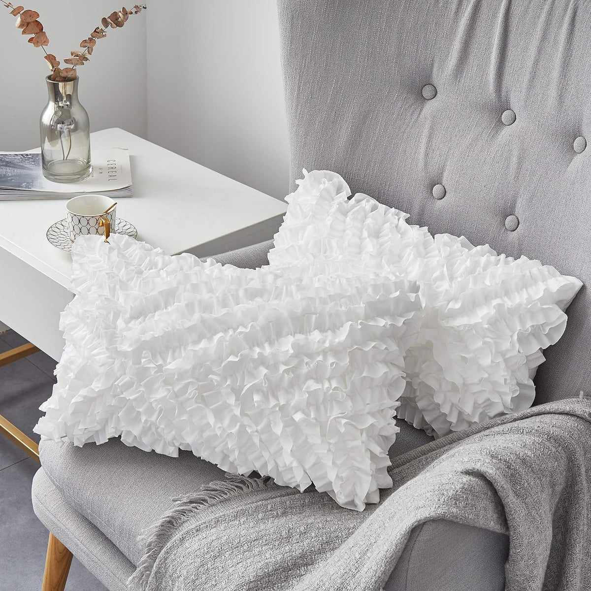 12x20 Lumbar Throw Pillow Inserts 2 Pack, 100% Cotton Breathable Cover Plump Rectangle Square Cushion Inserts White - Set of 2