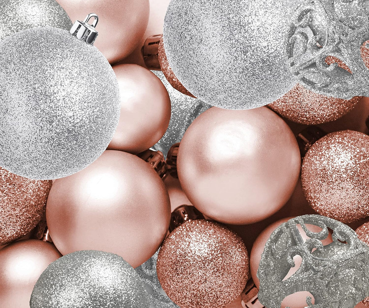 Hanging Christmas Tree Ornament Set - Rose Gold & Silver, Metal Hook 100 Pk