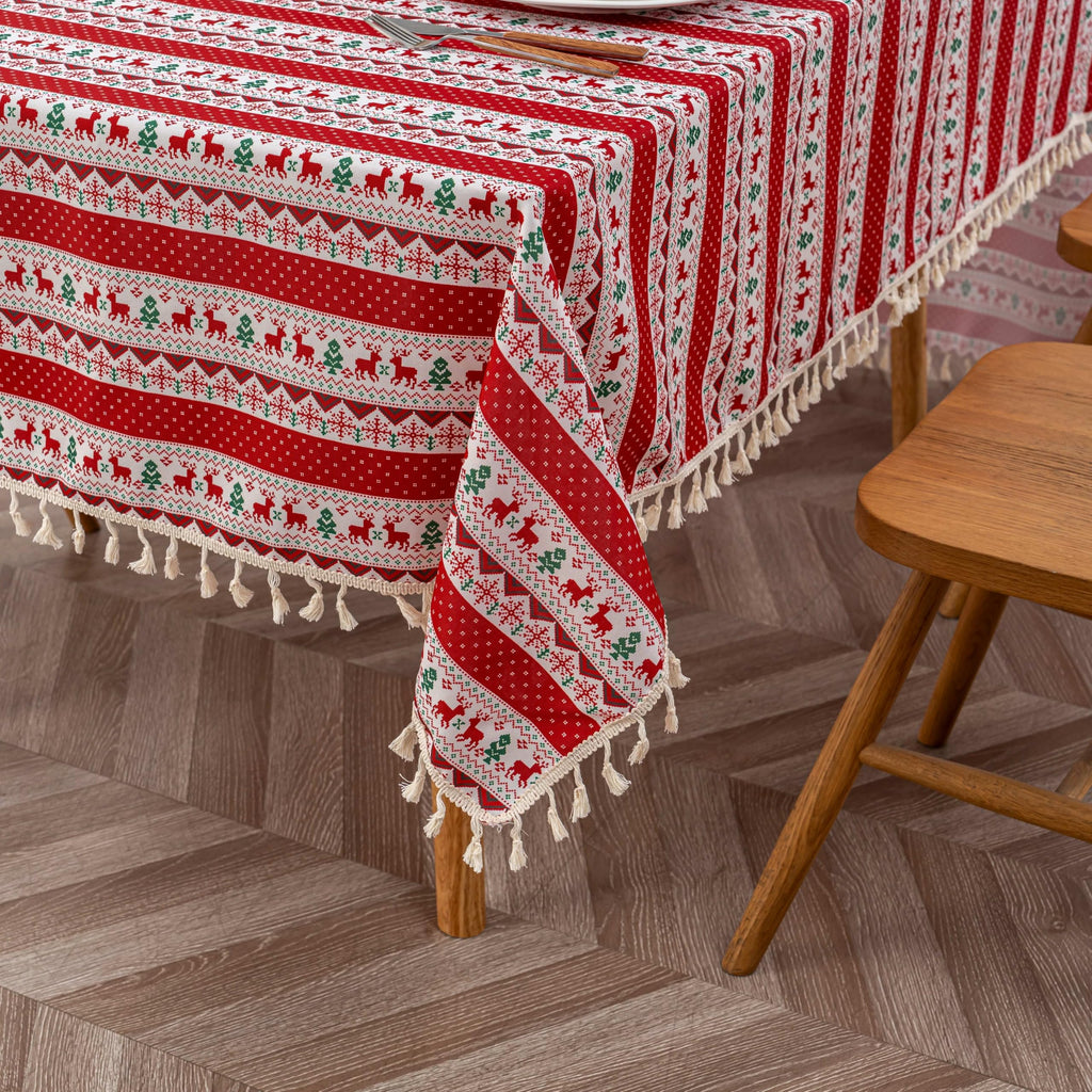 Christmas Tablecloth 59"x 59" for Rectangle Tables with Tassels