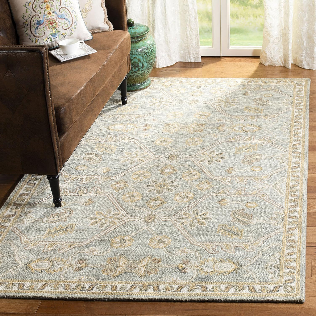 Blossom Collection Slate / Beige BLM701M Handmade Premium Wool Area Rug
