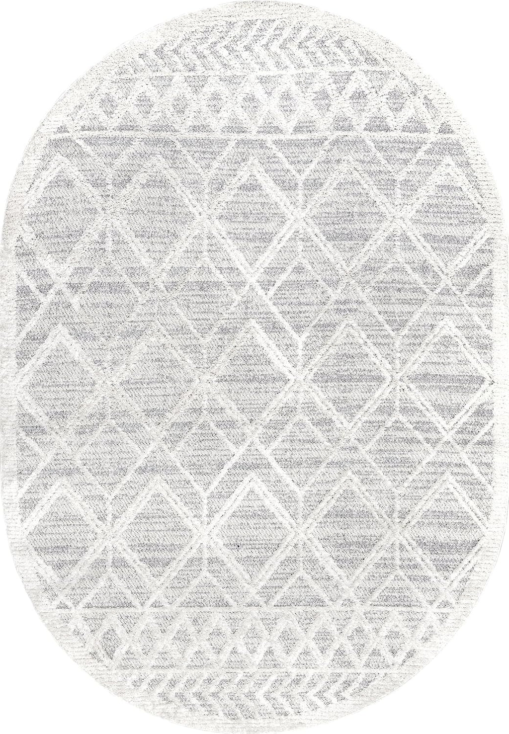 Ansley Light Grey Trellis Power Loomed Area Rug, Oval