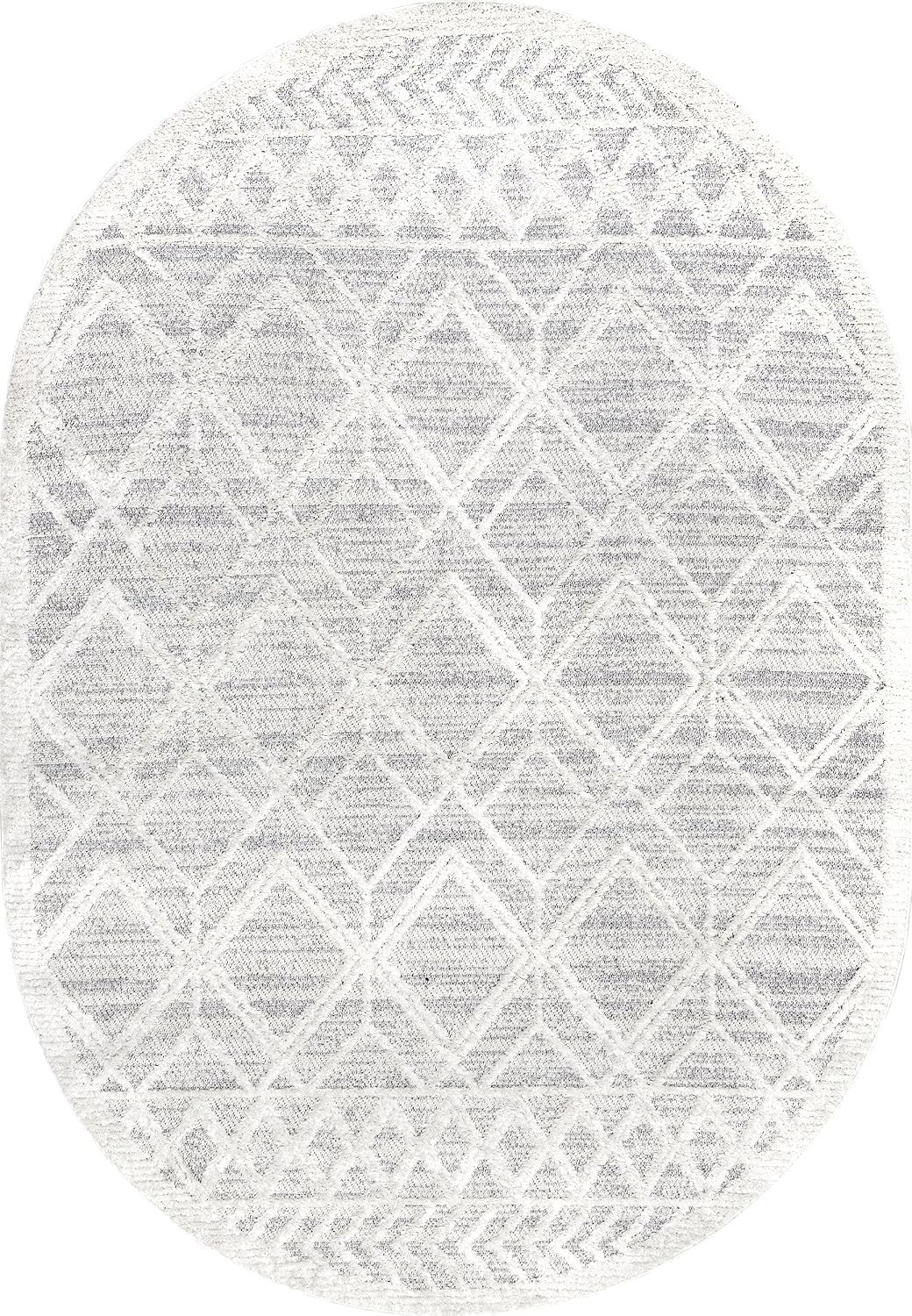 Ansley Light Grey Trellis Power Loomed Area Rug, Oval
