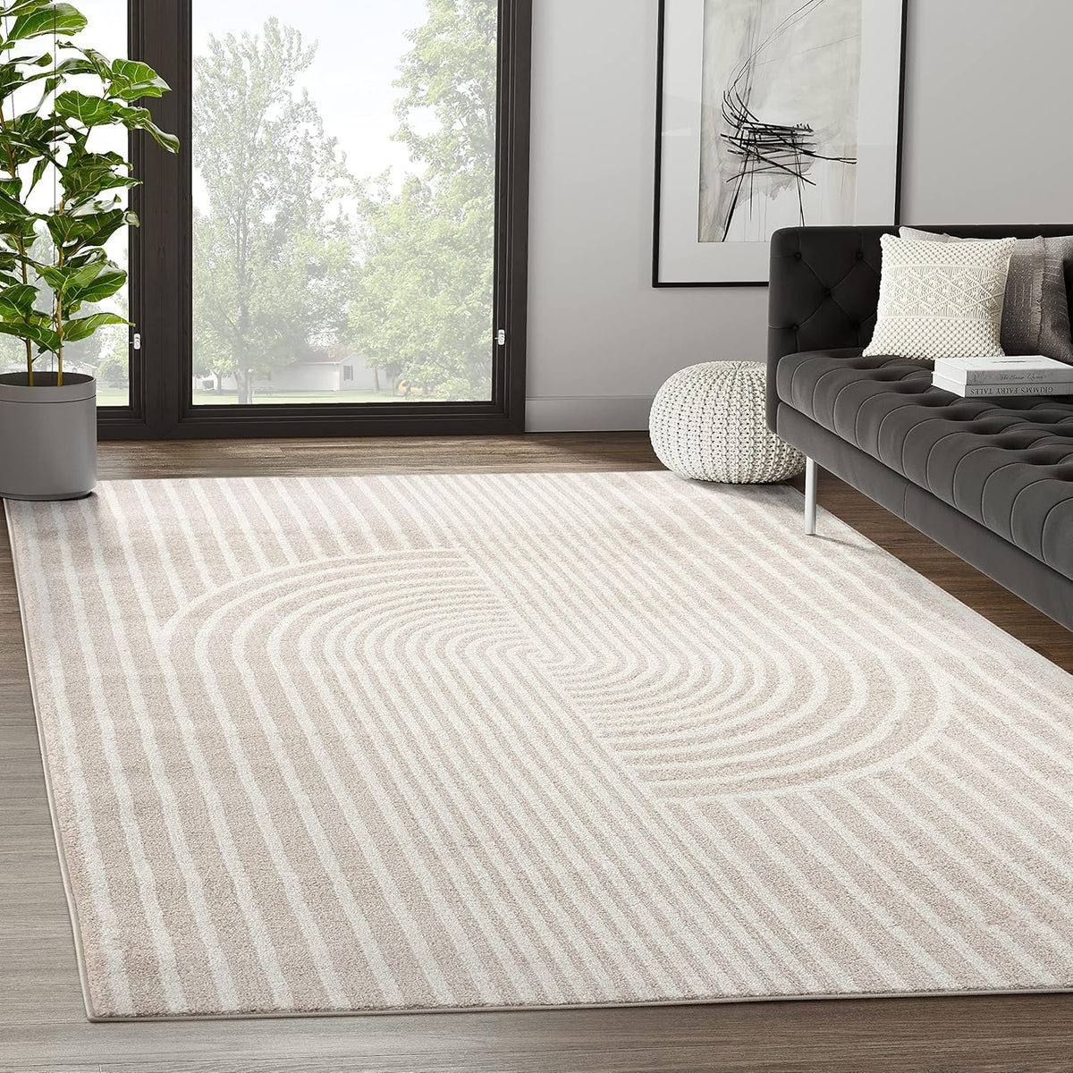 Area Rug for Living Room -Nuevo Beige Arch Pattern Area Rug, Soft and Durable Living Room Rug, Stain and Fade Resistant, Chic Modern Design, Pet & Kid Friendly