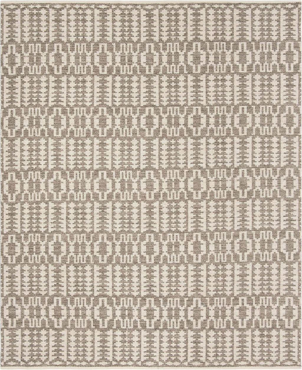 Area Rug - Kilim Collection - Large - Ivory & Grey, Handmade Flat Weave Wool, Ideal, Dining Space (KLM352A)