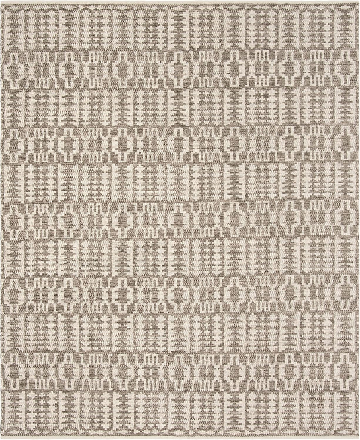 Area Rug - Kilim Collection - Large - Ivory & Grey, Handmade Flat Weave Wool, Ideal, Dining Space (KLM352A)