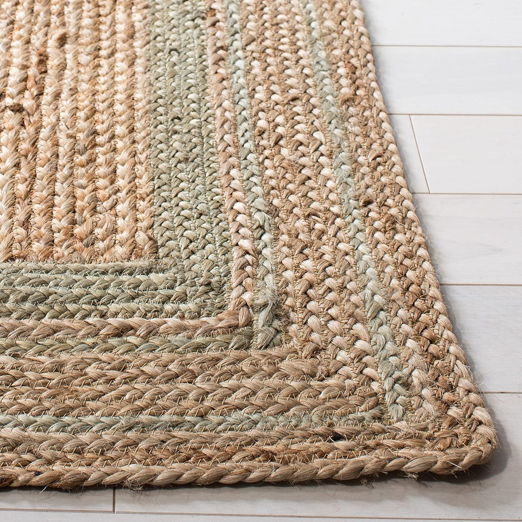 Natural Fiber Collection Area Rug, Green & Natural, Handmade Border Farmhouse Jute, Ideal for High Traffic