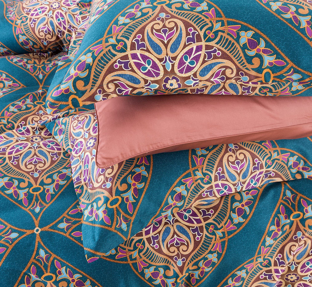 Venetian Damask Bohemian Paisley Duvet Cover Set Boho Chic Watercolor Medallion Egyptian Cotton Sateen Luxury