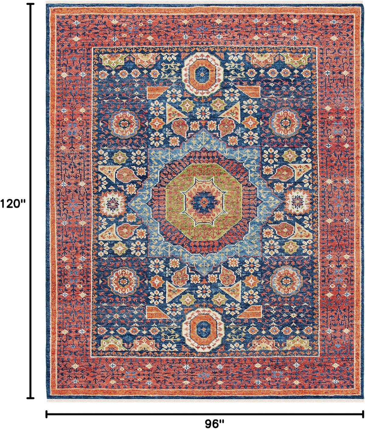 Samarkand Red/Blue Hand-Knotted Traditional Oriental Medallion Premium Wool Dining Area Rug