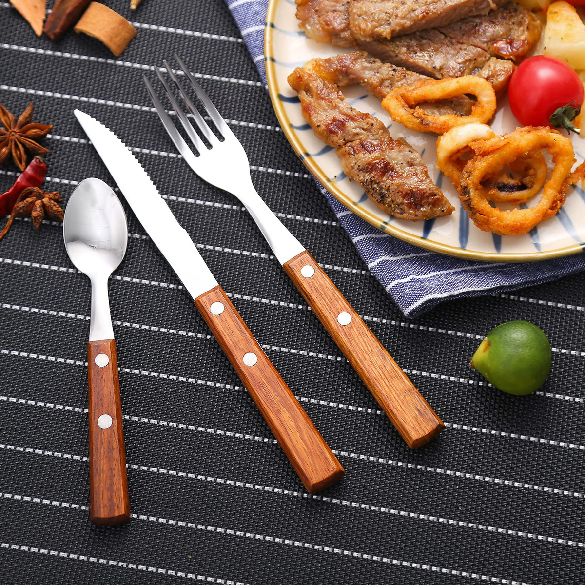 18/8 Stainless Steel Wooden Handle Flatware Cultery Silverware Set (8pcs)