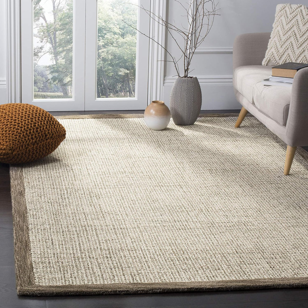 Abstract Collection Area Rug, Brown & Ivory, Handmade Wool, Ideal for High Traffic Areas in Living Room