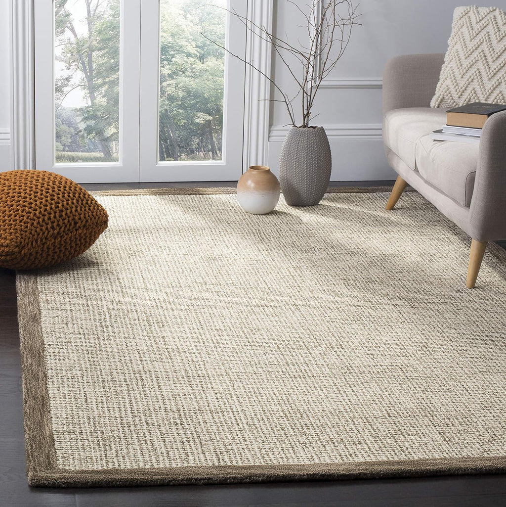 Abstract Collection Area Rug, Brown & Ivory, Handmade Wool, Ideal for High Traffic Areas in Living Room