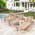 Set of 4 Outdoor Patio Wood Adjustable Chaise Lounges with Rope Seating, Rope Chaise Lounge with Acacia Wood