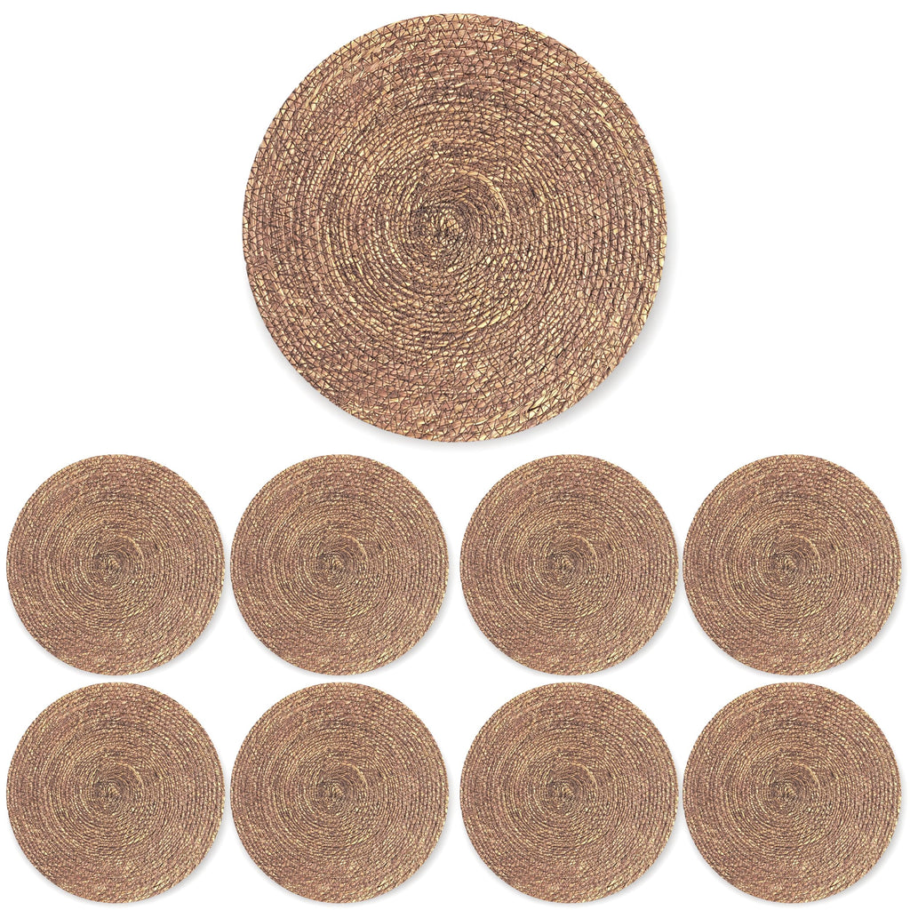 13.8" Set of 8 Brown Seagrass Woven Round Placemats by DaiVuCrafts
