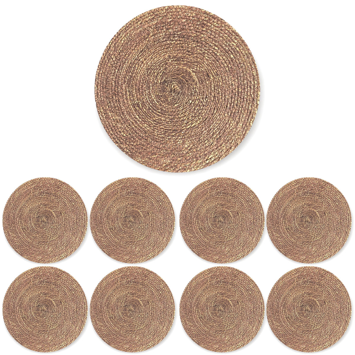 13.8" Set of 8 Brown Seagrass Woven Round Placemats by DaiVuCrafts